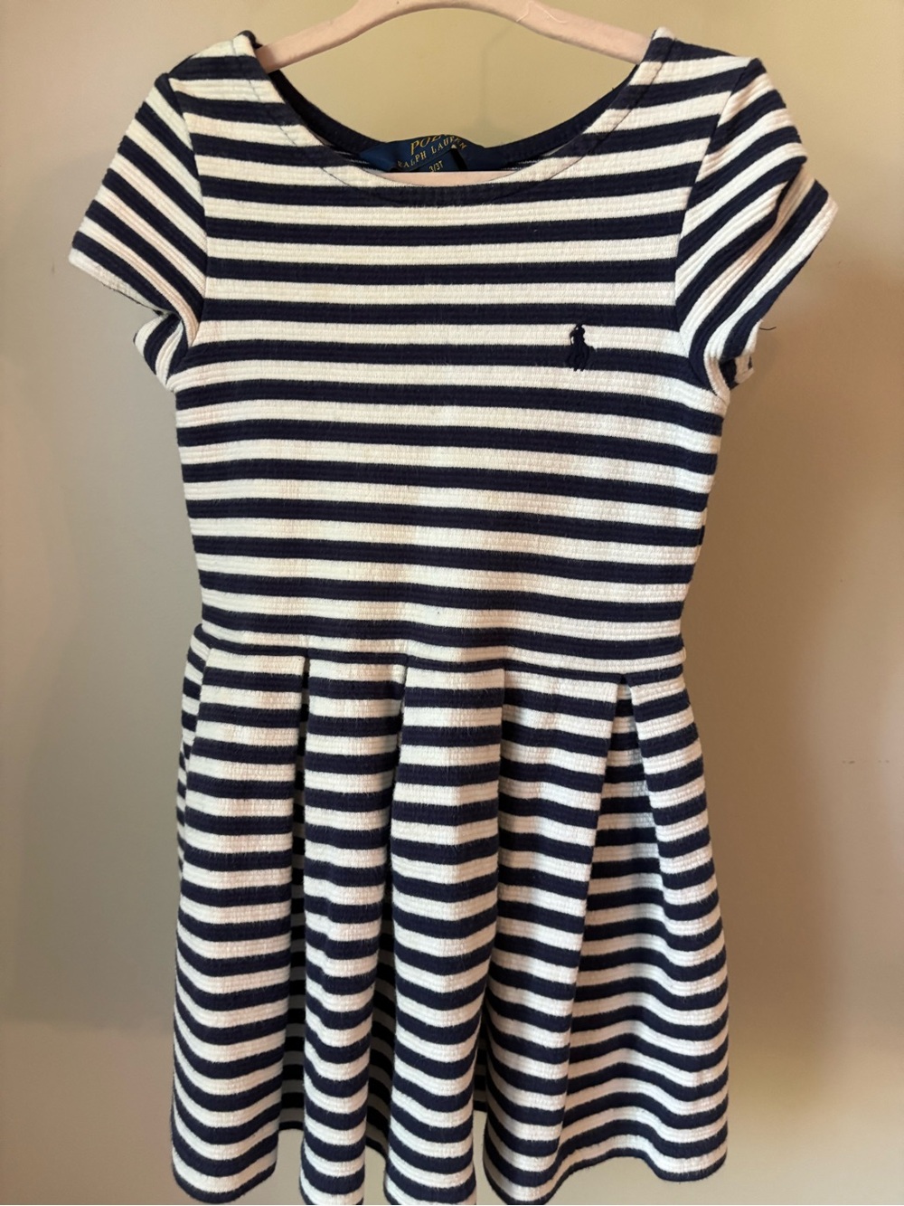 Ralph Lauren Navy and White Striped Knit Fit-and-Flare Dress